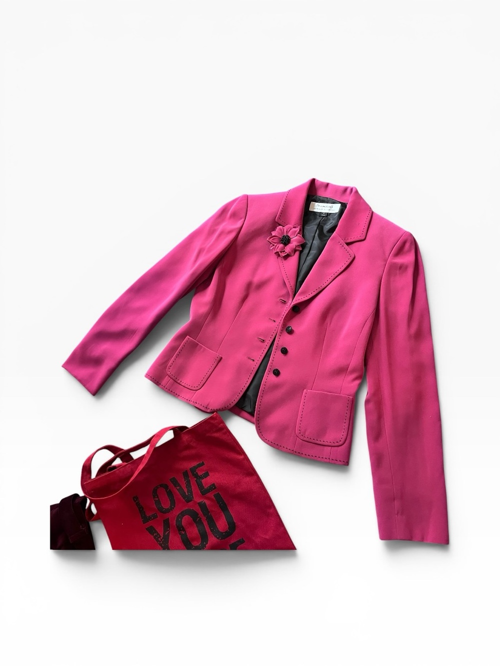 Tahari Fitted Pink Floral Accent Blazer